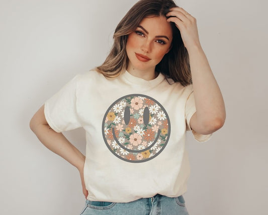 Floral Happy Face T Shirt